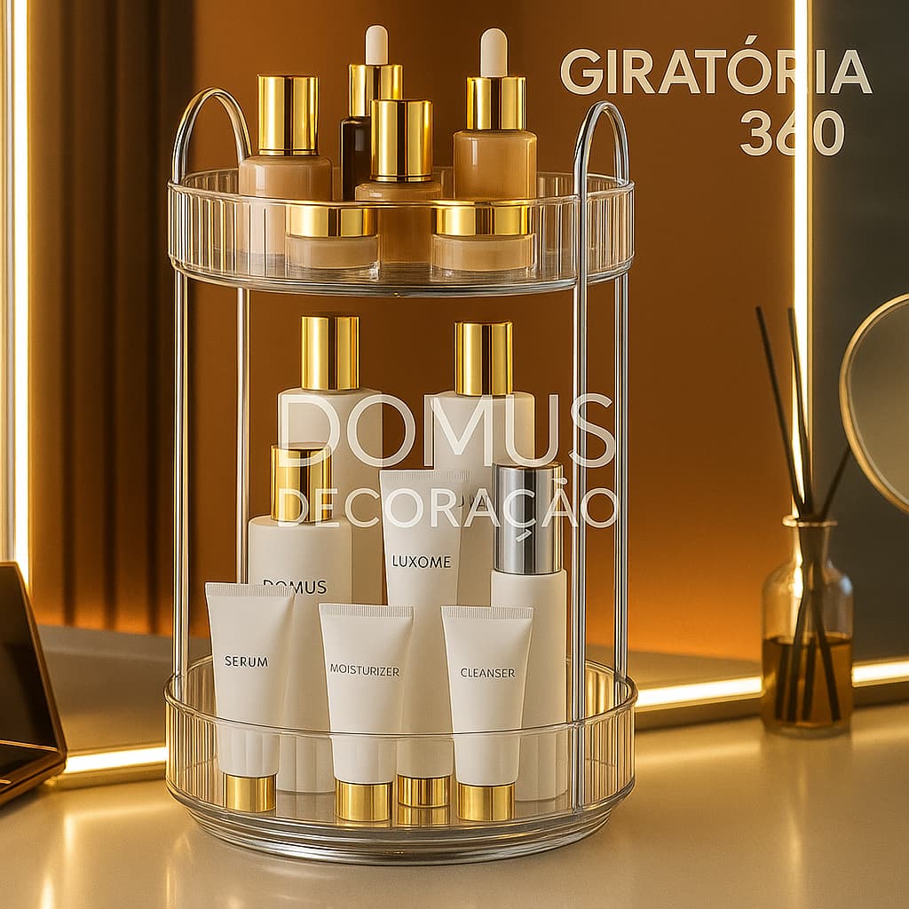 Prateleira Organizador 2 Andares Diamante Rotativo de Penteadeira Banheiro Acrílico Porta Maquiagem
