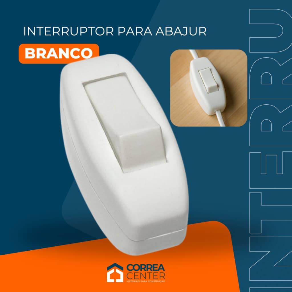 Interruptor Abajur Meio Cordao Pera Simples Branco Perlex Liga Desliga Lampada Mesa