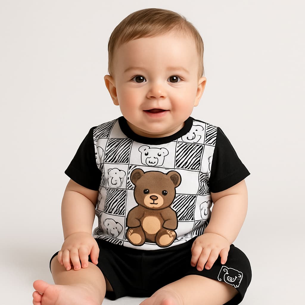 Conjunto Romper Bebe Menino Boyzinho Urso Ursinho Style Fashion Passeio 6 a 9 Meses