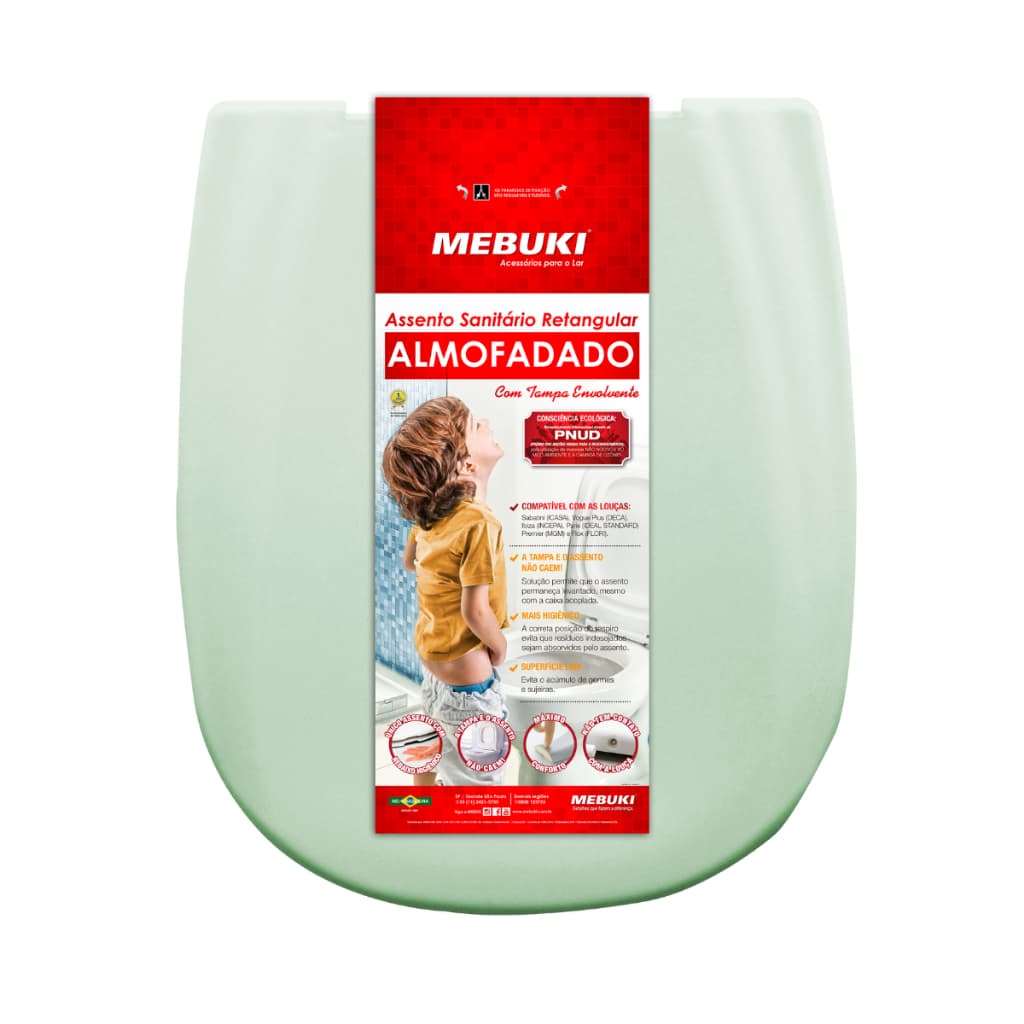 Assento Sanitário Almofadado Retangular Verde Vogue Plus Para Vaso Deca 1.6gpf 6.0lpf