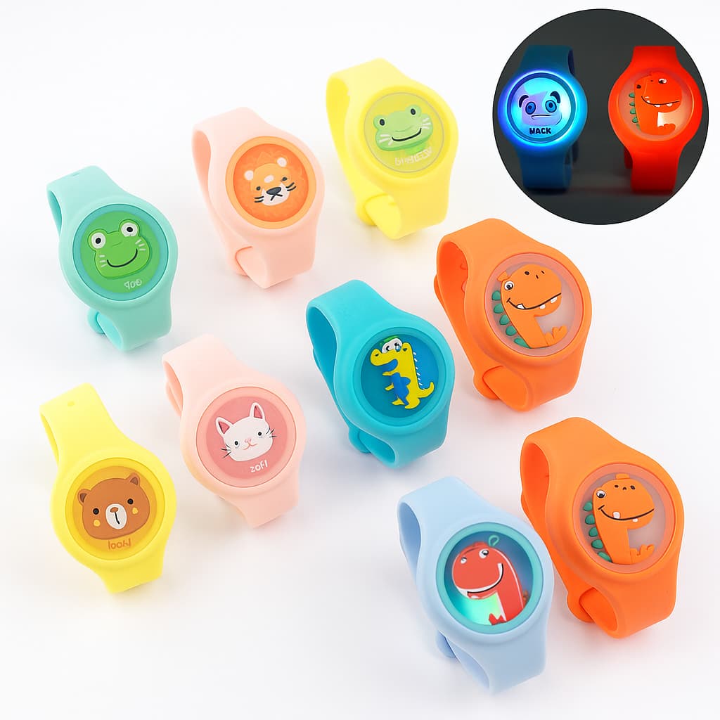 Kit 6 Pulseiras Repelente de Mosquito Infantil com LED | Cores Sortidas, Anti-Pernilongo Portátil