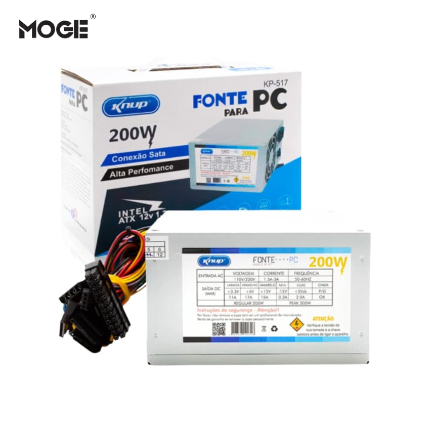 Fonte ATX PC 200W/250W/350W/500W | Bivolt | Cooler Silencioso | + Cabo Energia