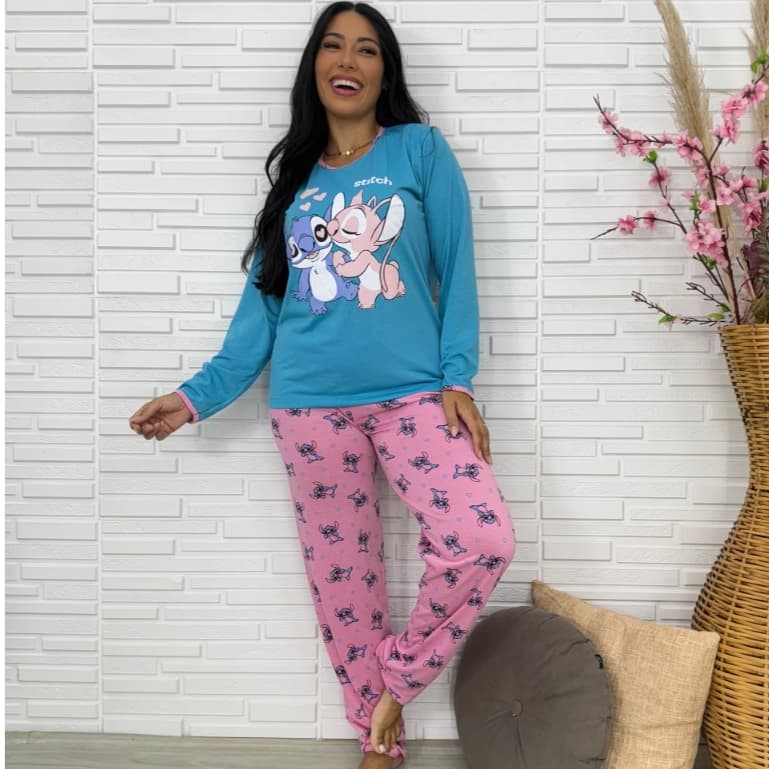 Pijama Longo Feminino Malha Adulto Manga Comprida Dejule