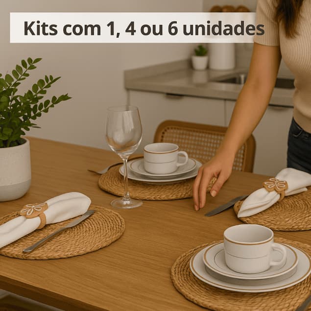 Jogo Americano De Palha Redondo Para Mesa De Jantar Trançado Resistente Ao Calor Antiderrapante