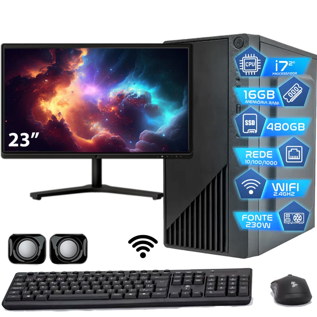 Computador Intel I7 16gb Ssd 480GB Monitor 23' - Completo