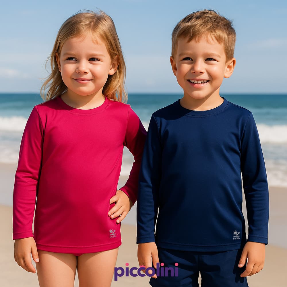 Camisa térmica Infantil e Juvenil Unissex proteção solar UV 50+ Verão Praia Piscina Blusa UV+