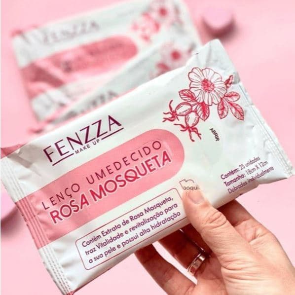 FENZZA Lenço Umedecido de Limpeza Facial Demaquilante Água Micelar Rosa Mosqueta Vitamina C