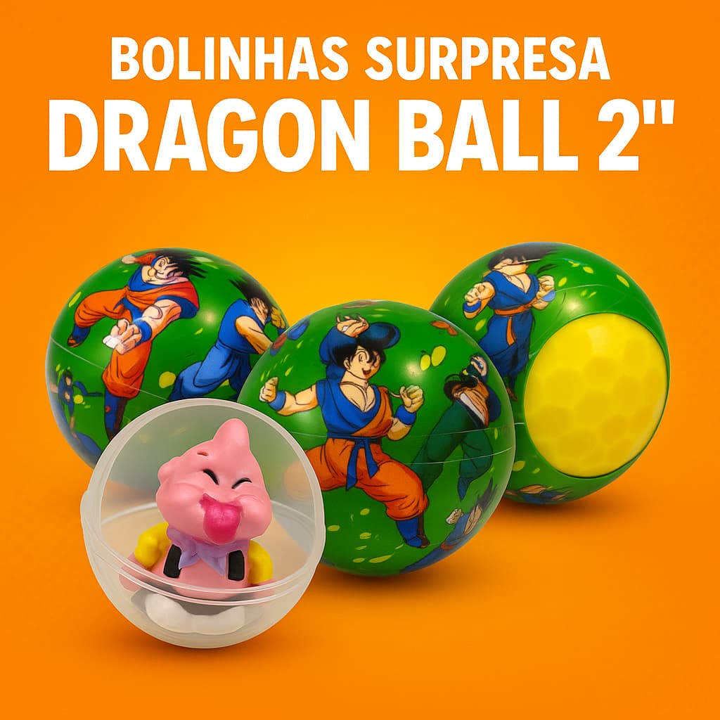 Bolinhas Surpresa Dragon Ball 2'' – Cápsulas com Mini Personagens para Lembrancinhas de Festa Infantil