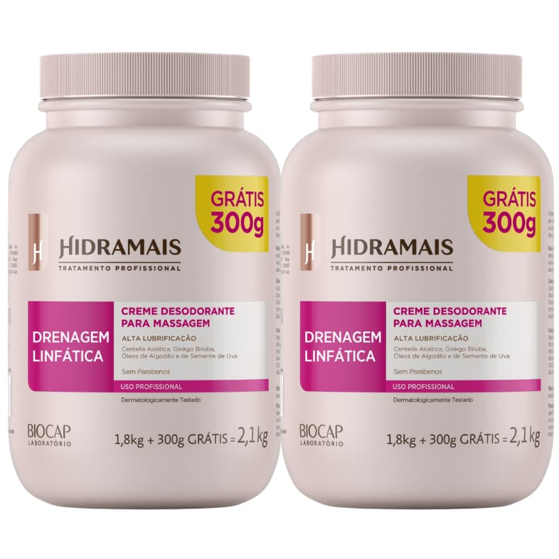 Creme Para Massagem Drenagem Linfática 2,1kg Hidramais 2 Unidades