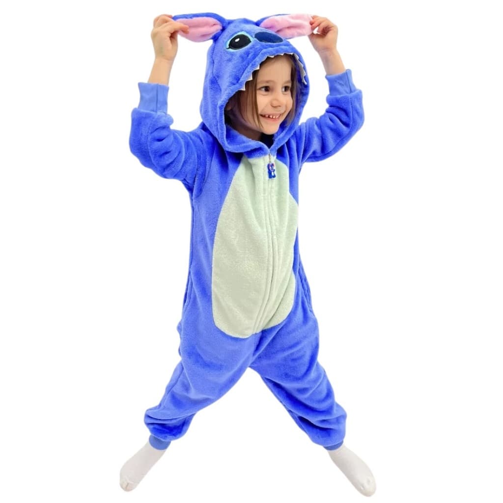 Pijama Macacão Stitch menino Menina Infantil Kigurumi De Pelúcia Com Zíper