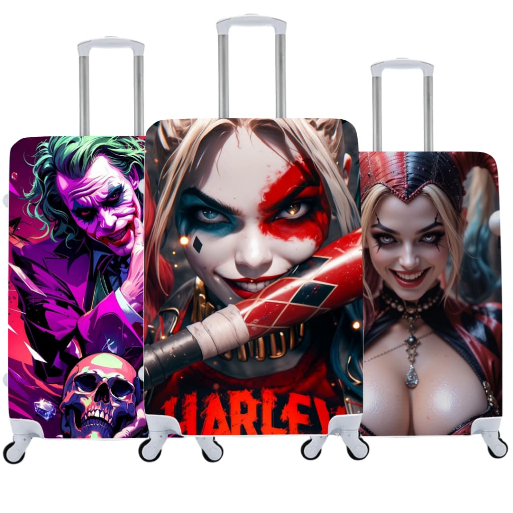 Capa Para Mala Coringa e Arlequina para Viagem Estampada Malha Suplex 01