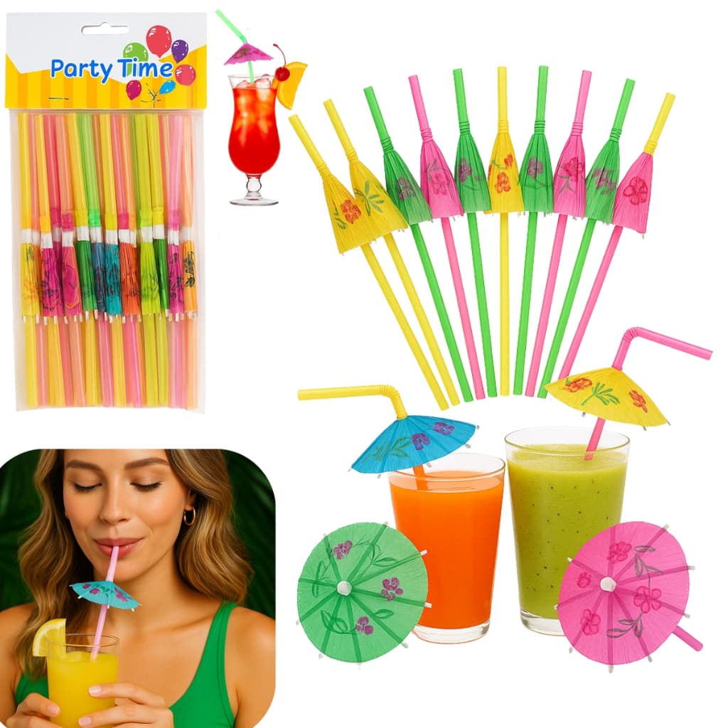 Kit 40 - Canudo Guarda Chuva Descartável Para Drinks