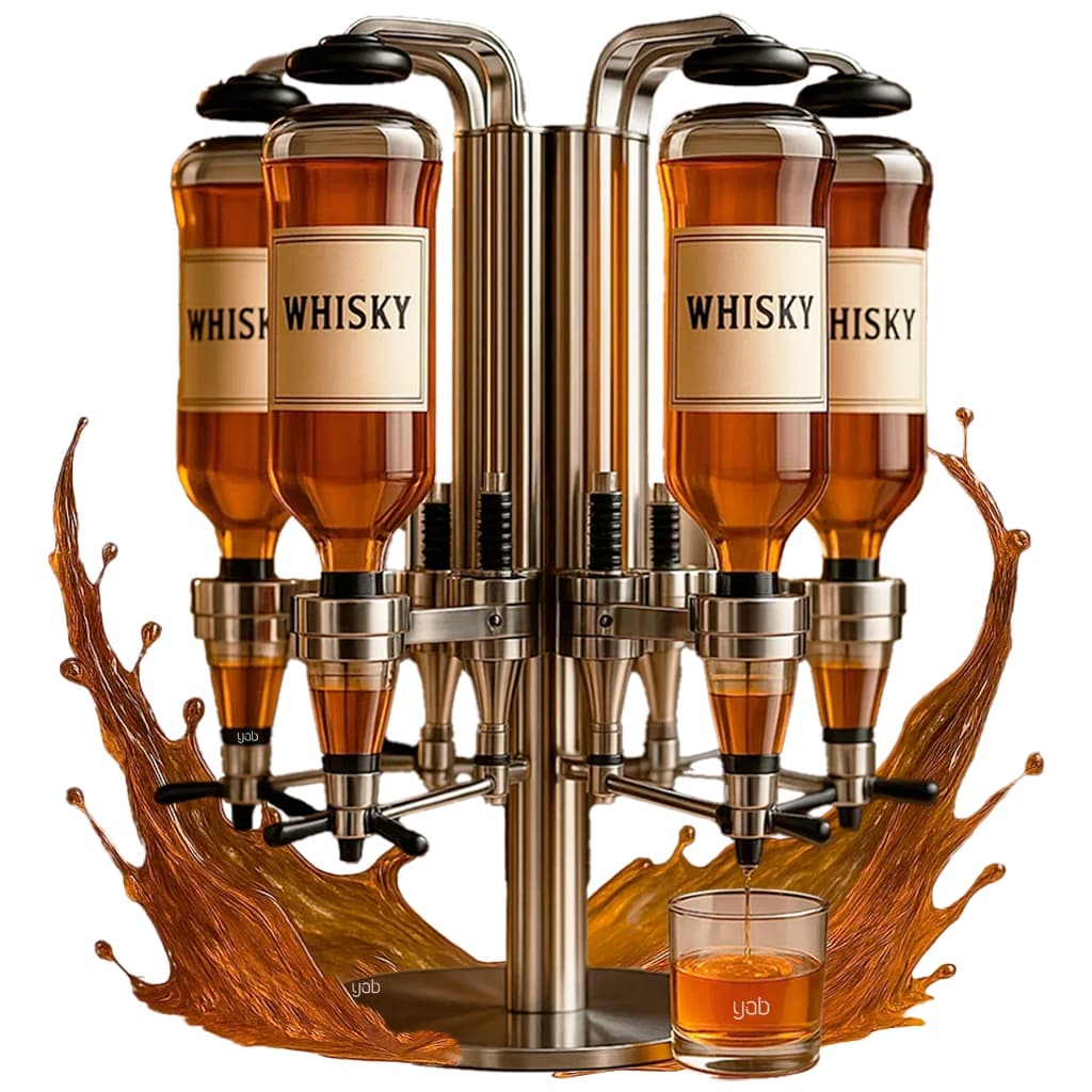 Dosador Dispenser de Bebidas Inox Para 6 Garrafas com Suporte de Mesa Para Adega Shot 45 ML Yab