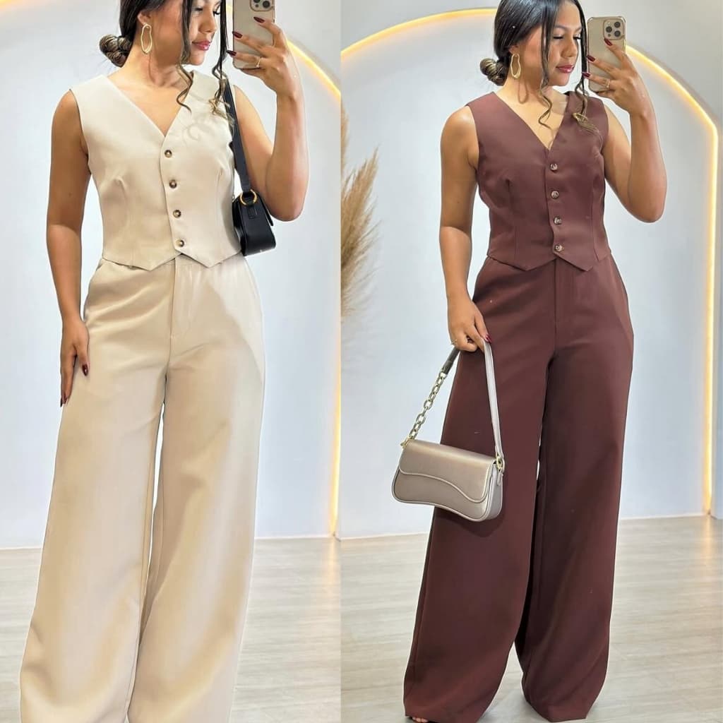 CONJUNTO FEMININO COLETE E CALÇA EN TECIDO ALFAIATARIA PREMIUM COM TOQUE SUAVE