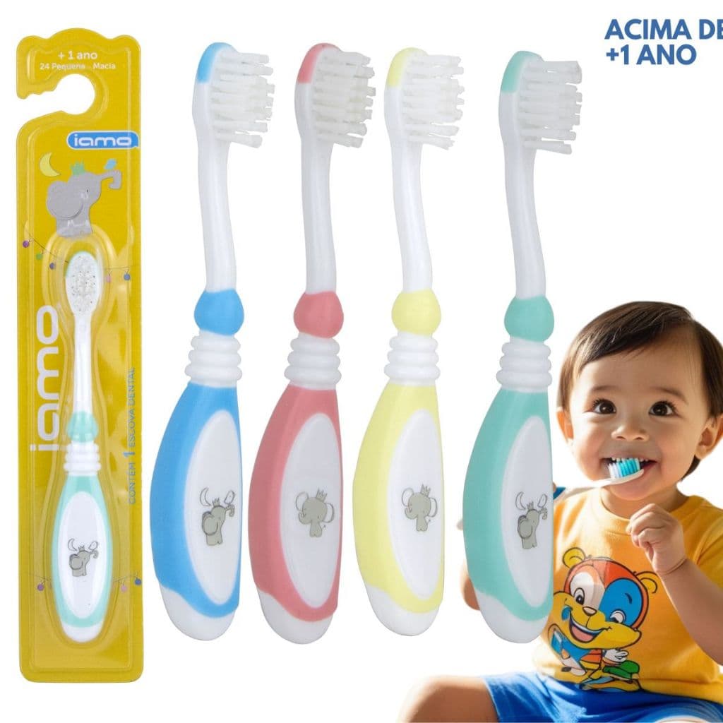 Kit 2 4 6 8 Escovas de Dente Infantil Macia +1 Ano Cabo Emborrachado Antiderrapante