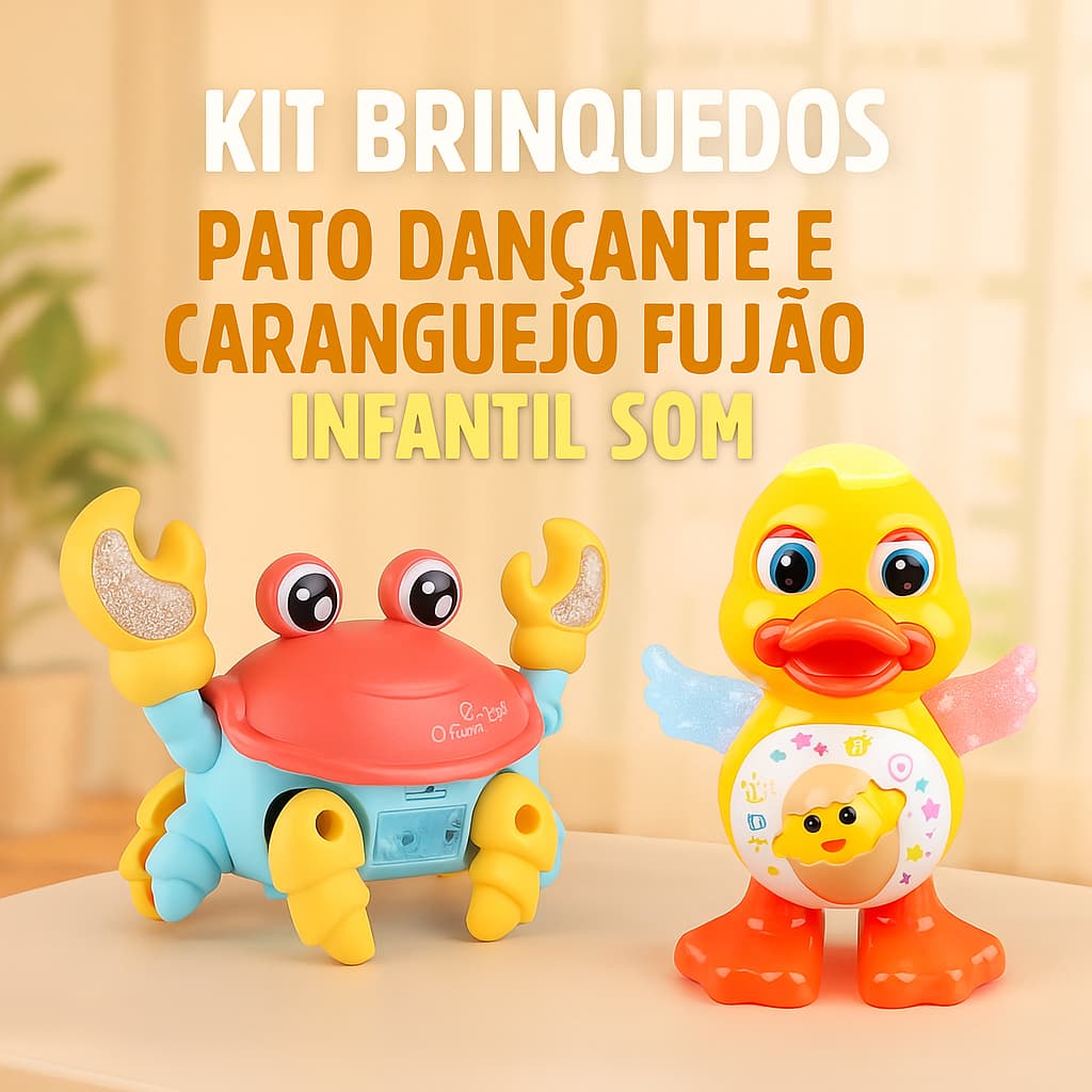 Kit Brinquedos Pato Dançante E Caranguejo Fujão Infantil Som
