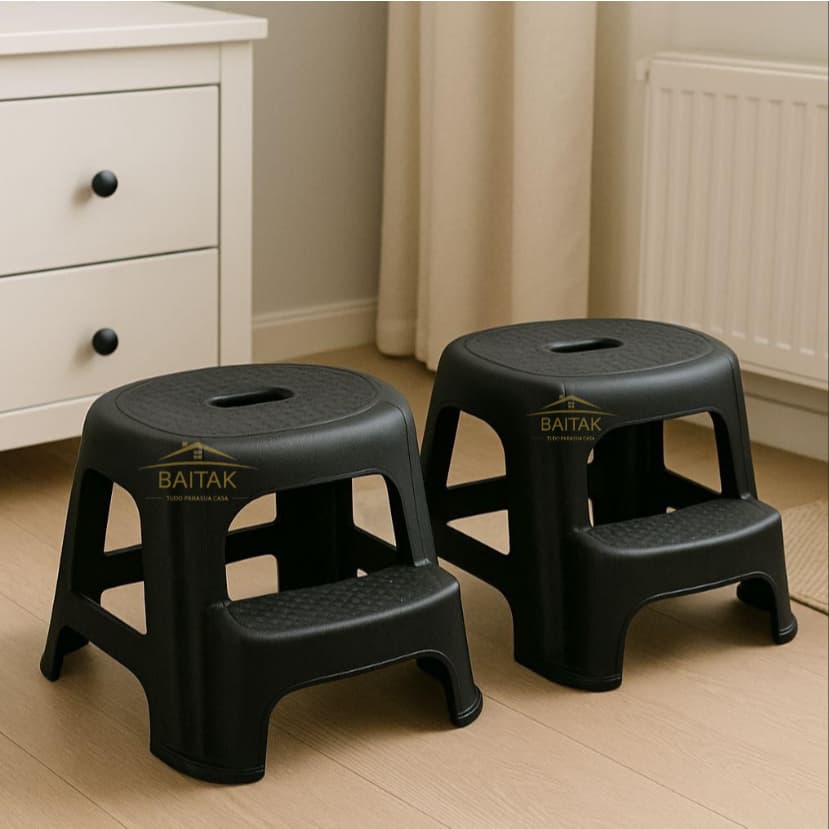 kit 2 Banquinhos com Degrau de Plástico Multiuso Preto - Poly Plast