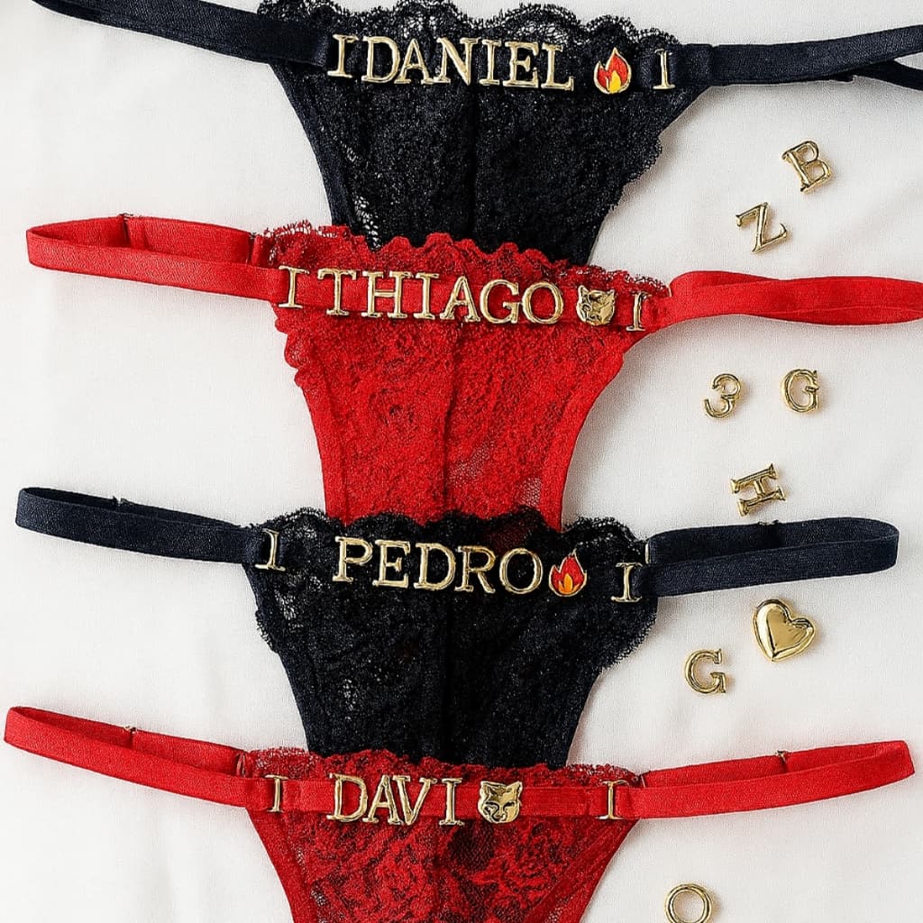 Calcinha Renda Personalizada Com Nome Frases Namorado Sexshop Tanga Sensual Regulavel Casal