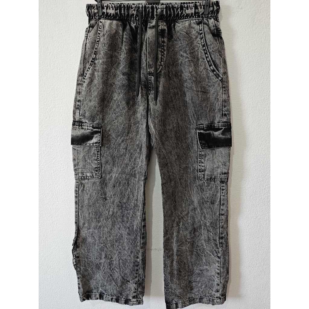 Calça Cargo larga Unisex Larga Skate,Casual estilo Cordão de Ajuste Cânhamo cinza