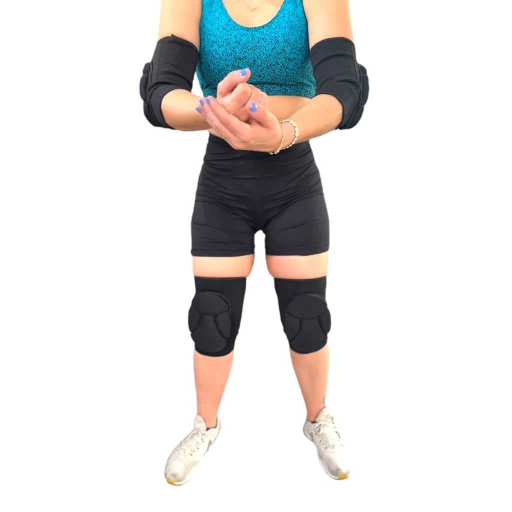 Kit Proteção Esportiva, Joelheira e Cotoveleira Acolchoada, Preto, para Vôlei, Futsal e MMA