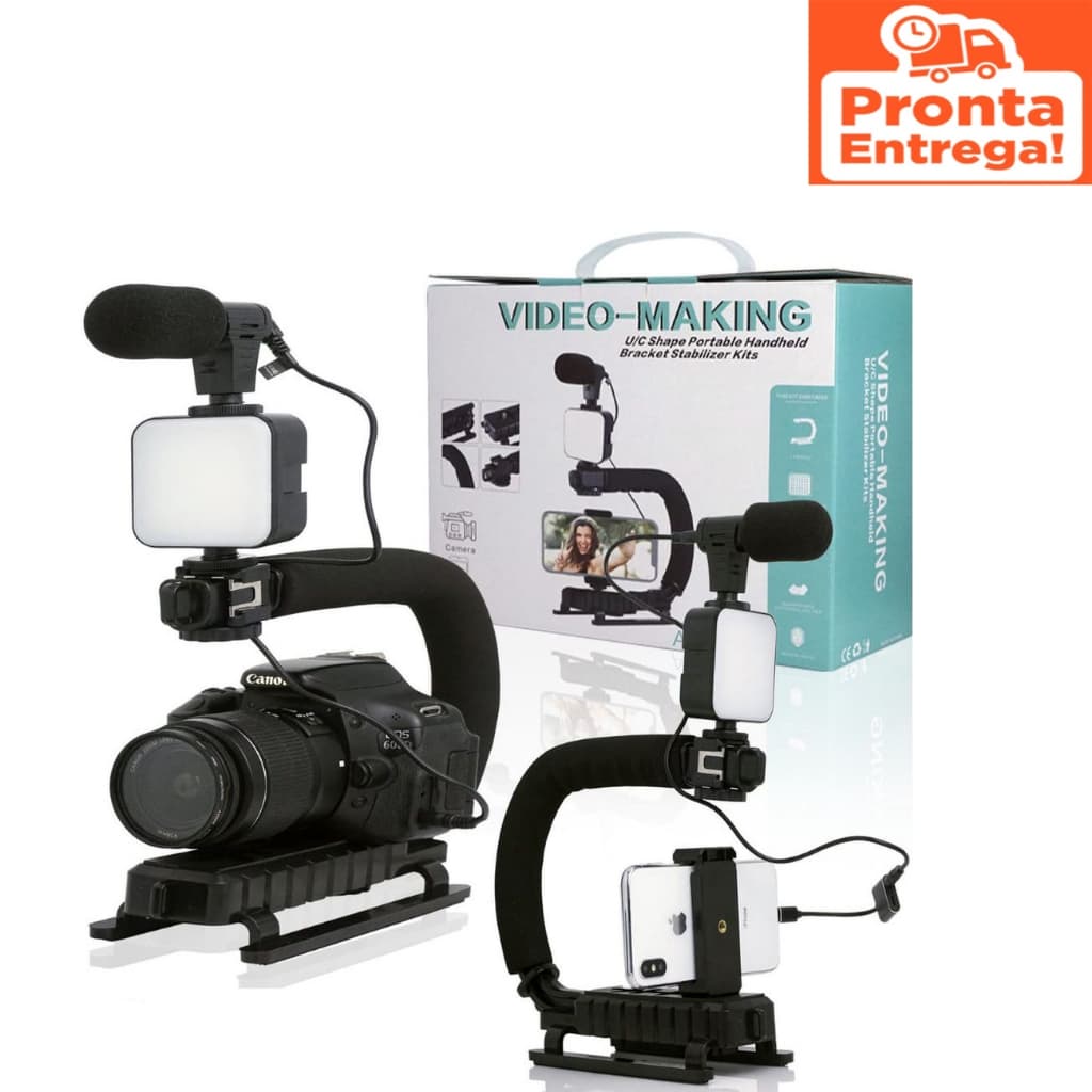 Video Making Estabilizador U Grip Microfone E Led P/ Câmera Celular Gravação Vídeos Profissionais