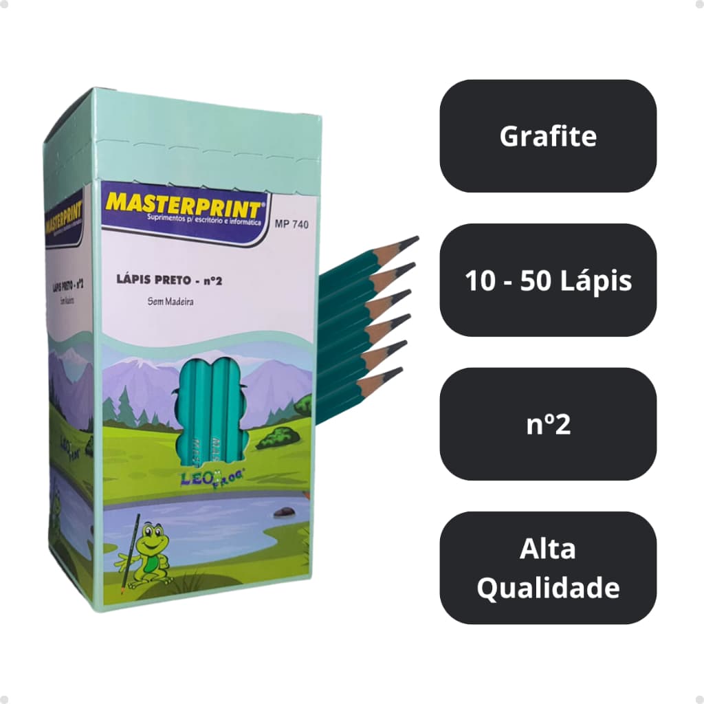 Kit 50 Lápis de Escrever Preto Nº2  Escolar Estudos Masterprint 740