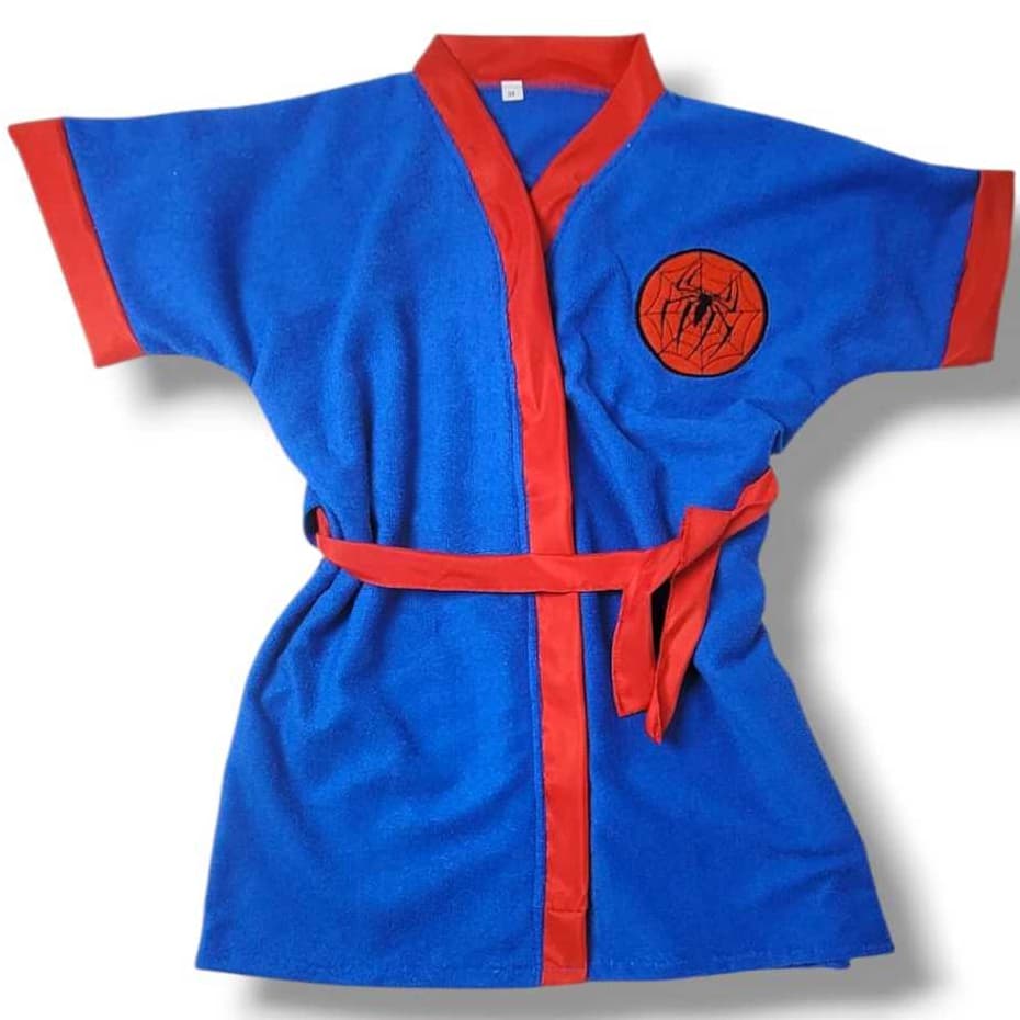 Roupao Infantil Aranha Atoalhado Poliester Com Faixa Ajustavel Sem Capuz Otima Absorção De Agua Praia Clube Piscina