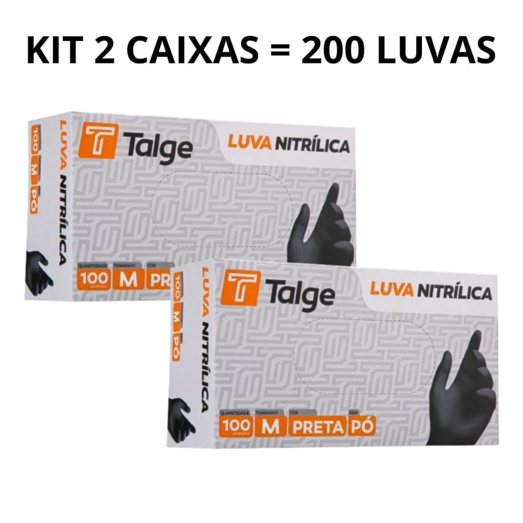 Kit 2 X 100 Caixas Luva Nitrílica Sem Pó Preta Black 200 Unidades P M G