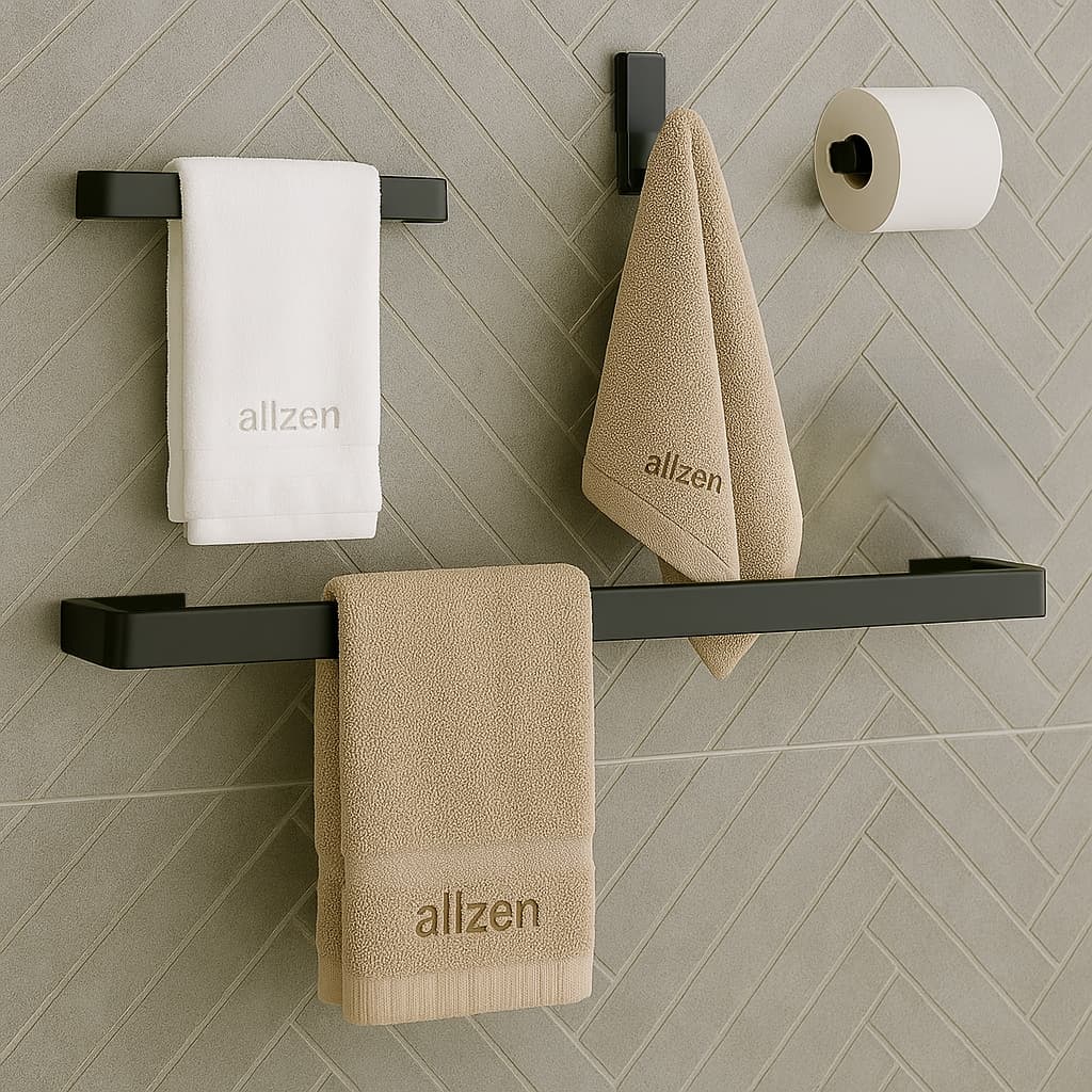 Kit de Acessórios para Banheiro Quadrado Preto Fosco Luxo 4 Peças