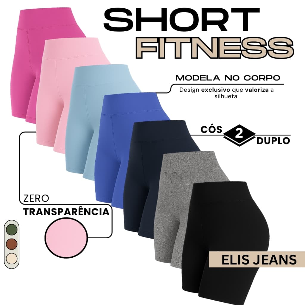 Shorts Feminino Fitness Meia Coxa Short Cintura Alta Bermuda Legging Zero Transparência