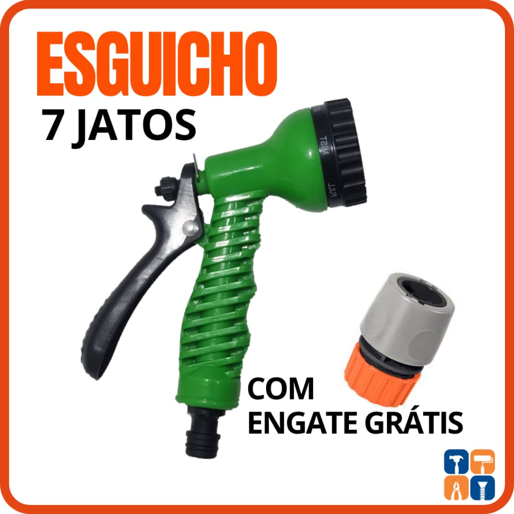 Esguicho para Mangueira Jardim 7 Jato Ajustável com Engate com Engate Rápido Regulável Bico Ponteira