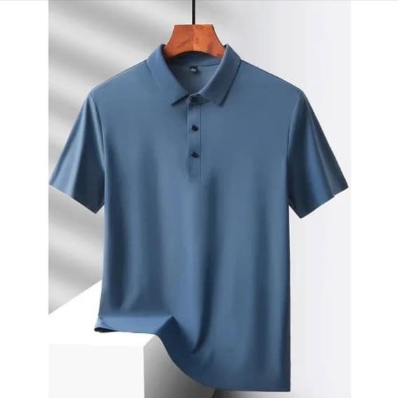 Camisa Masculina Seda Leve Polo Casual Manga Curta Tecido Gelado