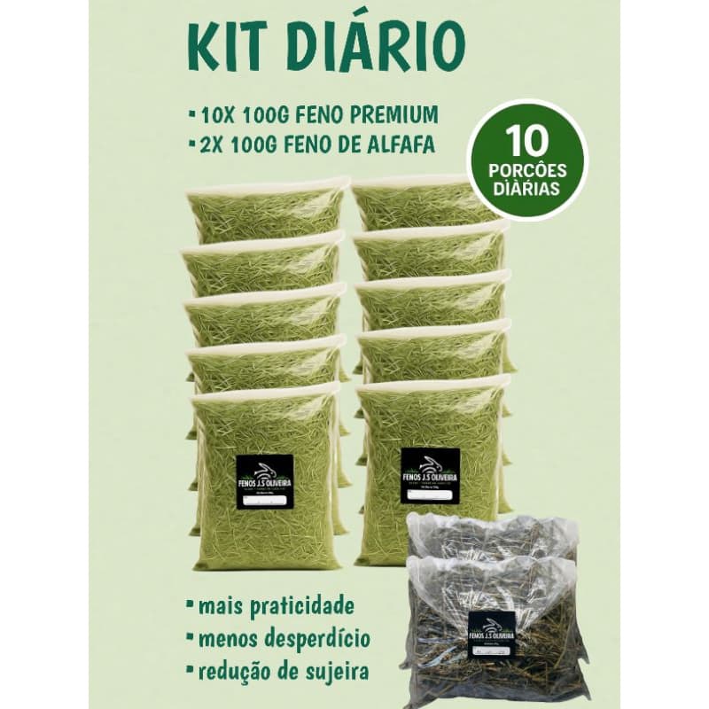 Kit Diário Feno Tifton Premium – 10 Porções Diárias de 100 g.