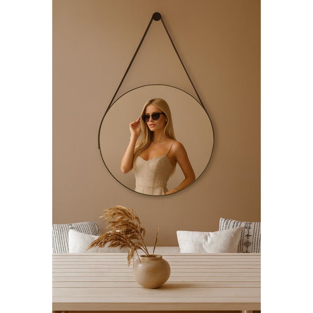 Espelho Redondo Decorativo Adnet Com Alça de Parede 60cm 50cm 40cm 30cm Sala Quarto Banheiro