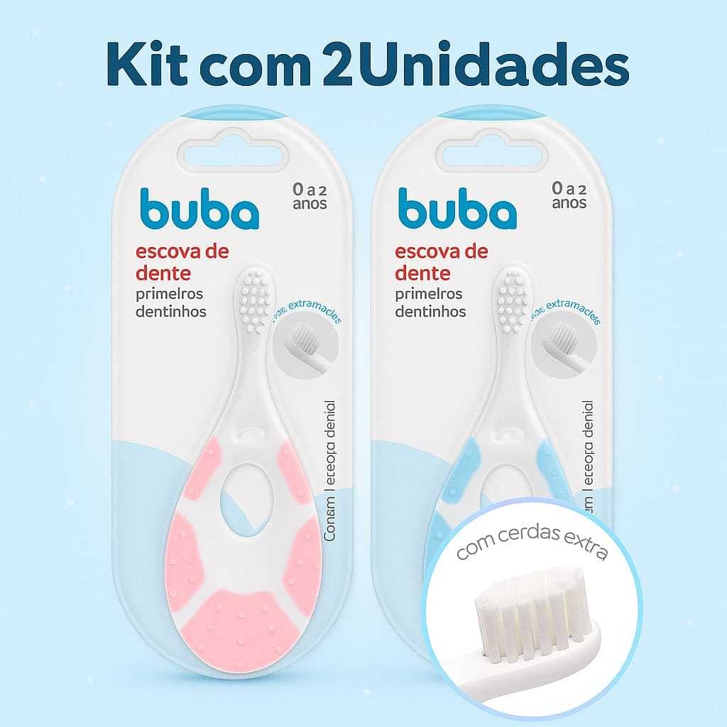 Kit 2 Unidades Escova De Dente Macia Bebê e Criança Primeiros Dentinhos  Com Mordedor