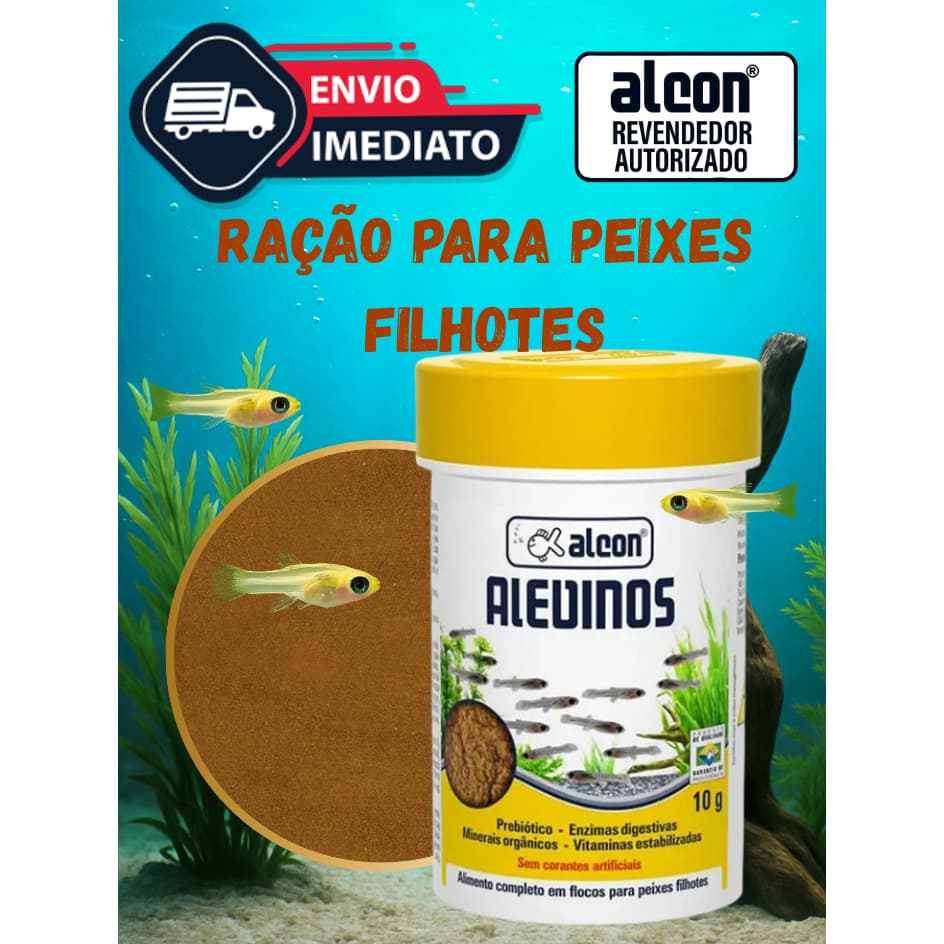 Ração Alcon Alevinos 10g para Peixes Filhotes de Aquário, Comida Inicial para Peixes de Água Doce