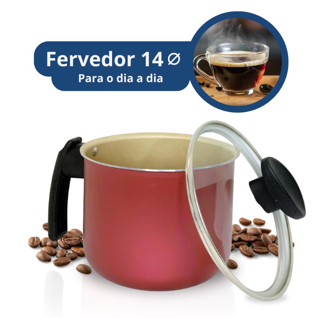 Canecão Antiaderente  Leiteira Fervedor Nº 14 Alumínios Portela c/ Tampa de vidro