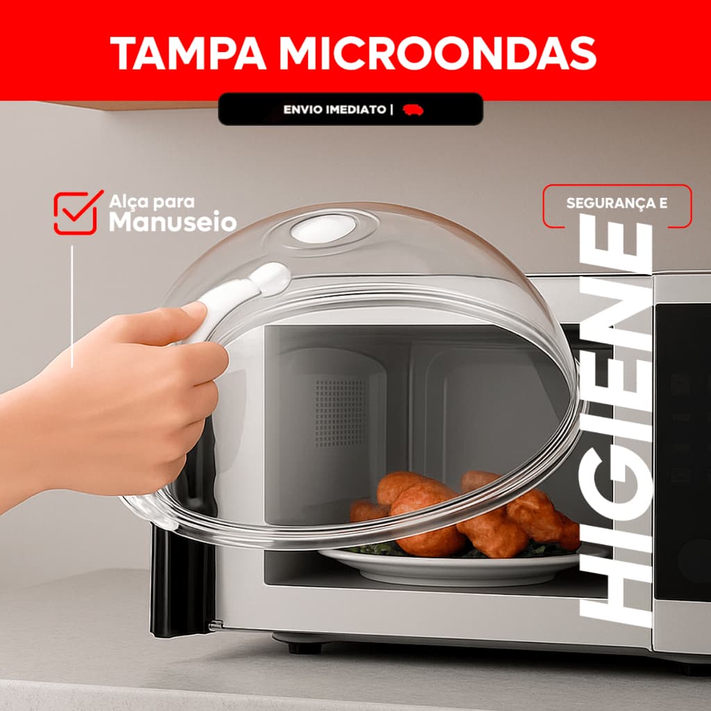 Tampa De Microondas Para Alimentos Com Válvula e Alça De Plastico 9x29cm Diâmetro
