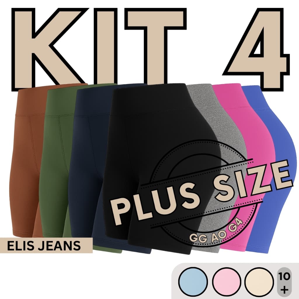 Kit 4 Shorts Feminino Plus SizeFitness Meia Coxa Short Cintura Alta Bermuda Legging Zero Transparência