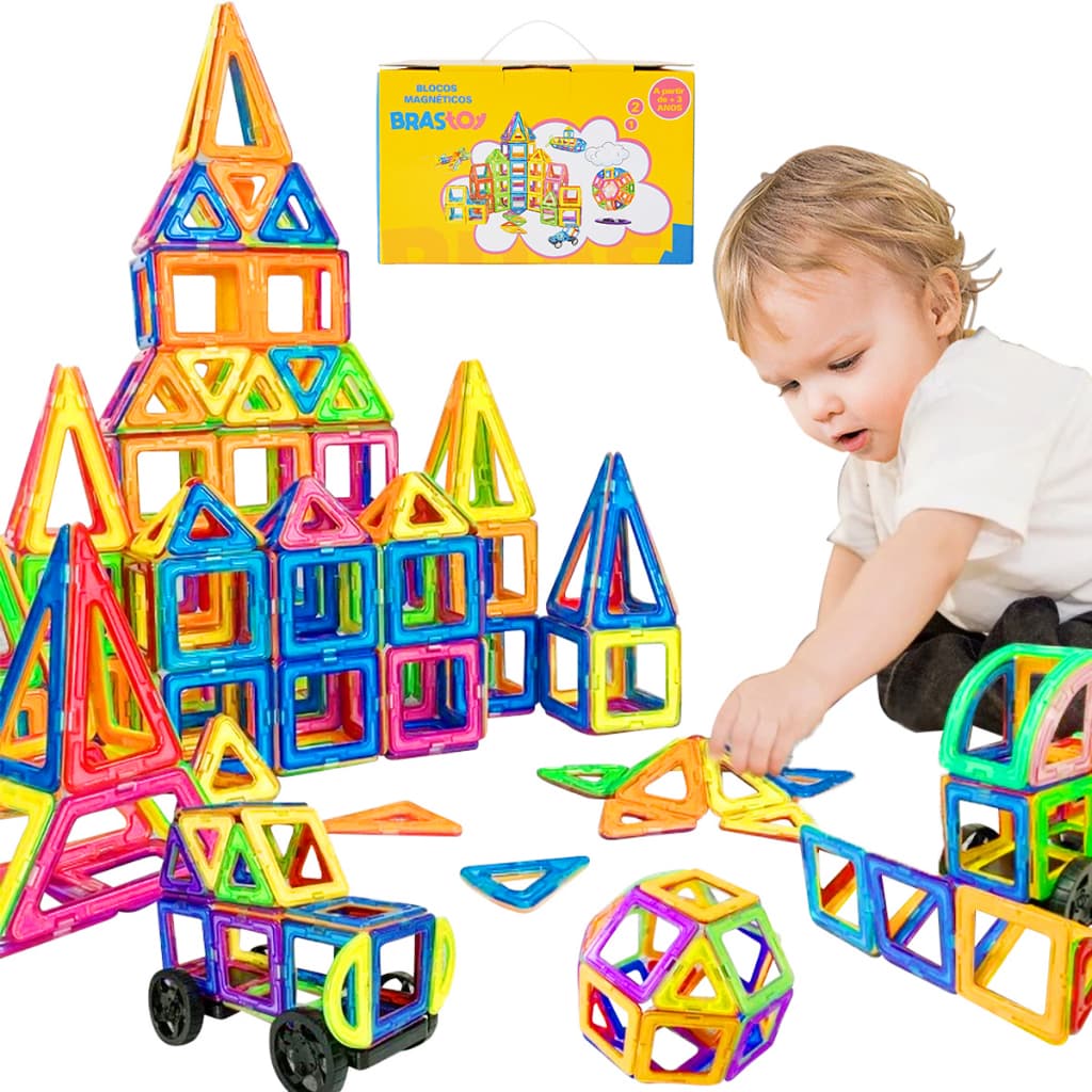 Blocos de Montar Magnéticos Brinquedo Educativo Infantil 120 Peças