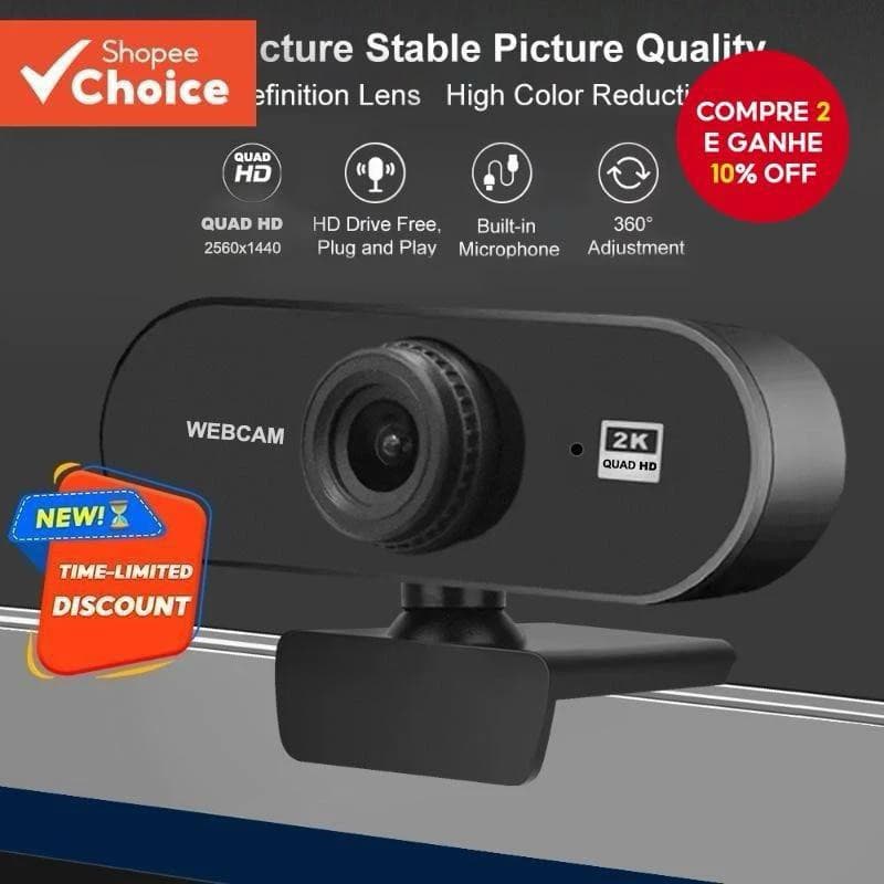 Câmera USB HD 2K QUAD Webcam Com Microfone Embutido Adequada