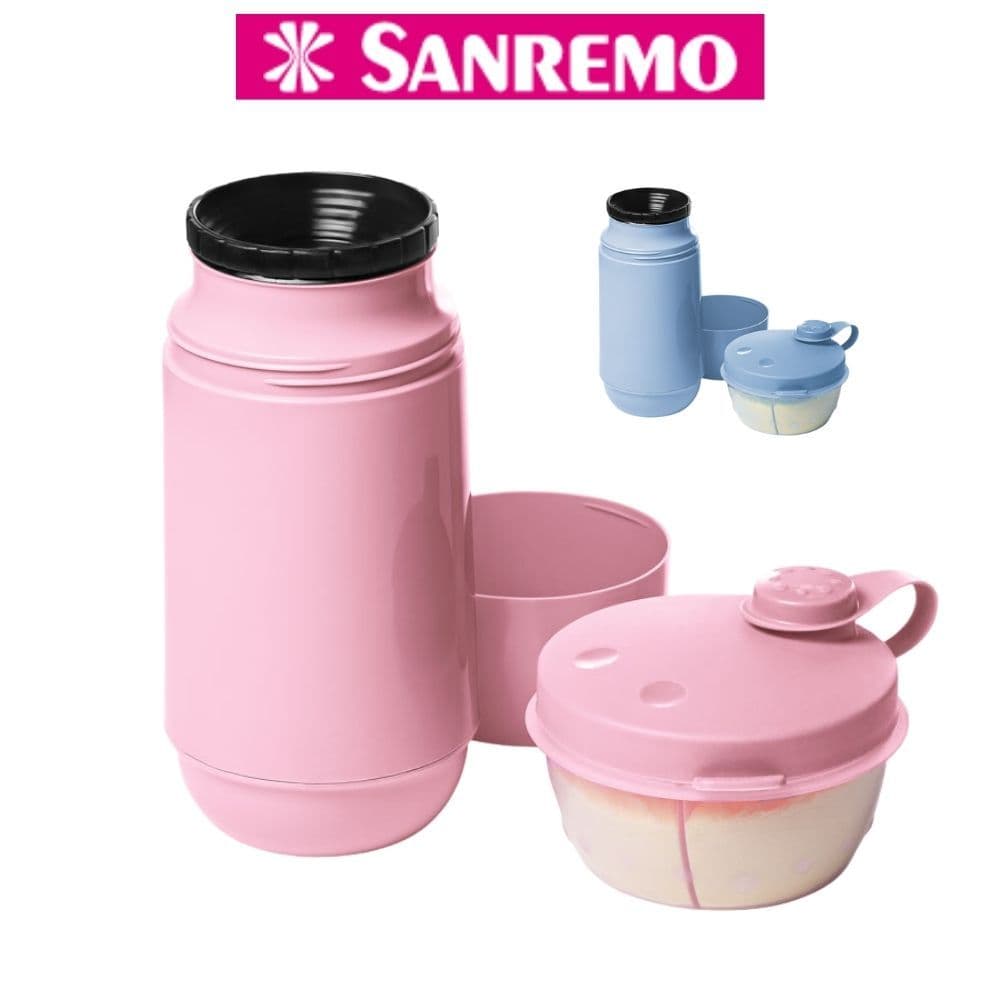 Conjunto Garrafa Térmica Infantil + Pote Dosador Com Divisórias Kit Passeio Sanremo