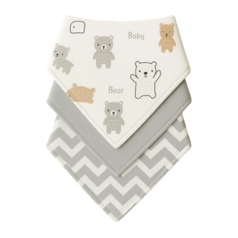 Kit com 3 Babador Bandana Bebê 100% Algodão Unissex Ursinho Cinza alimentação dia a dia