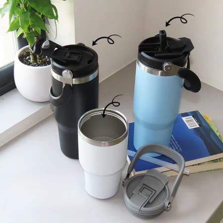 Caneca Térmica Inox com Alça e Canudo – Vácuo, 900ml/600ml, Bebidas Quentes e Frias