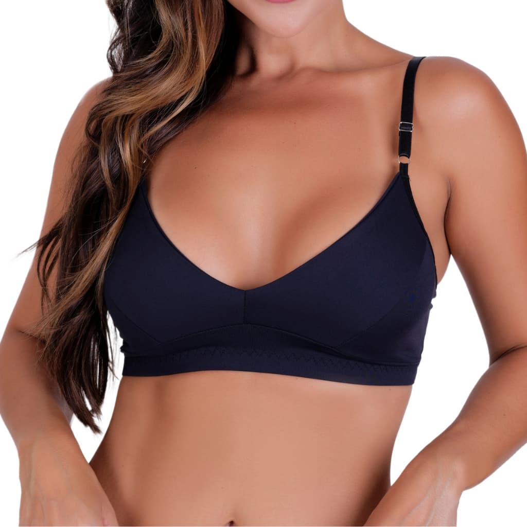 3 Sutiãs Básicos para o Dia a Dia Sem Bojo Alça Fina Poliamida Decote V Efeito Seios Mais Volumosos
