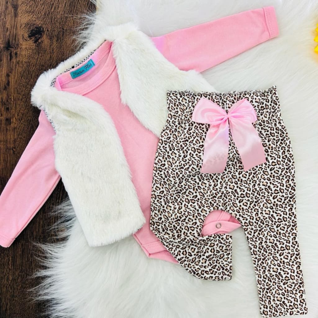 Kit Divo Bebê Colete Inverno Frio Roupa Moda Bebê Menina Roupinha infantil Luxo Conjuntinho Feminino