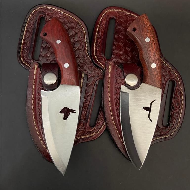 Kit 2 peças Faca Faquinha Boiadeiro Muladeira Bainha Em Couro Legitimo