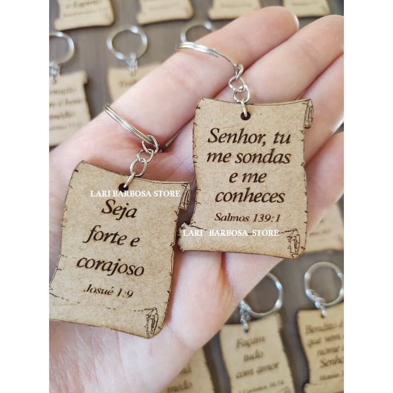 Chaveiros com versículos Bíblico SORTIDOS Pergaminho MDF lembrancinhas cristã vão prontos montados