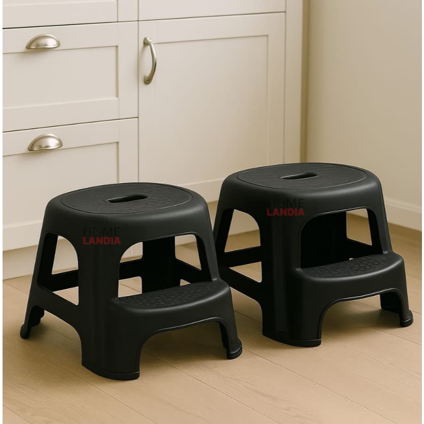 kit 2 Banquinhos de Plástico com Escada Multiuso Preto - Poly Plast