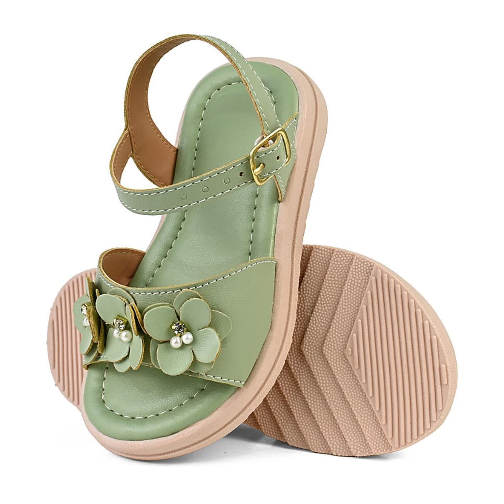 Sandália Infantil Menina Feminina Flor Strass Brilho Espelhado Tratorada Lançamento